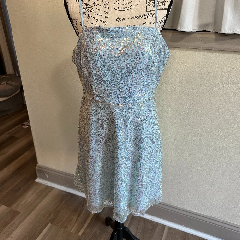 Dress:Blue Sequin spaghetti strap- Size XL- SHEIN